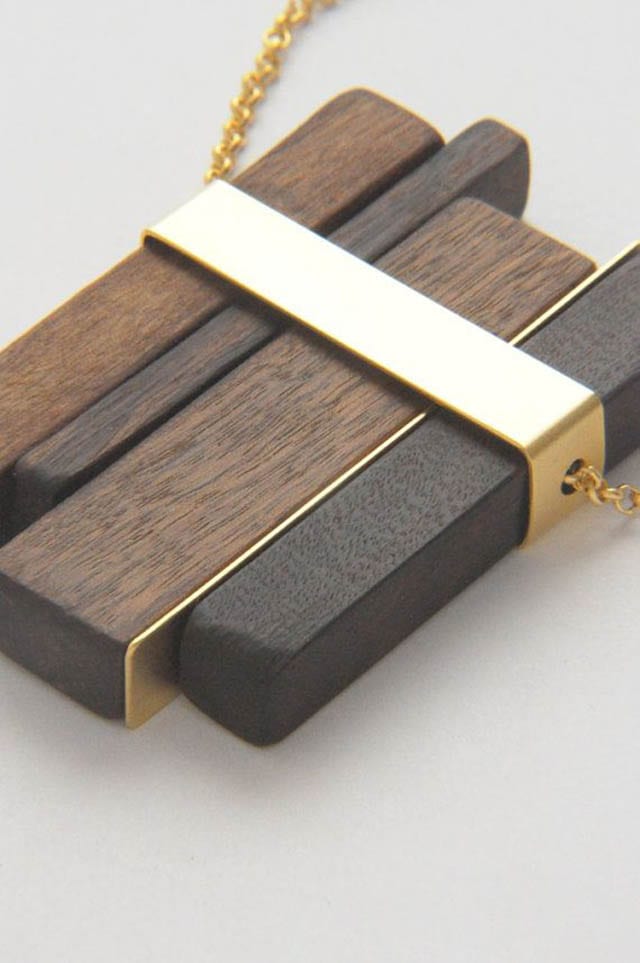 One-of-a-kind wooden pendant necklace; Handmade wood and gold pendant necklace; Unique wood jewelry; Free shipping